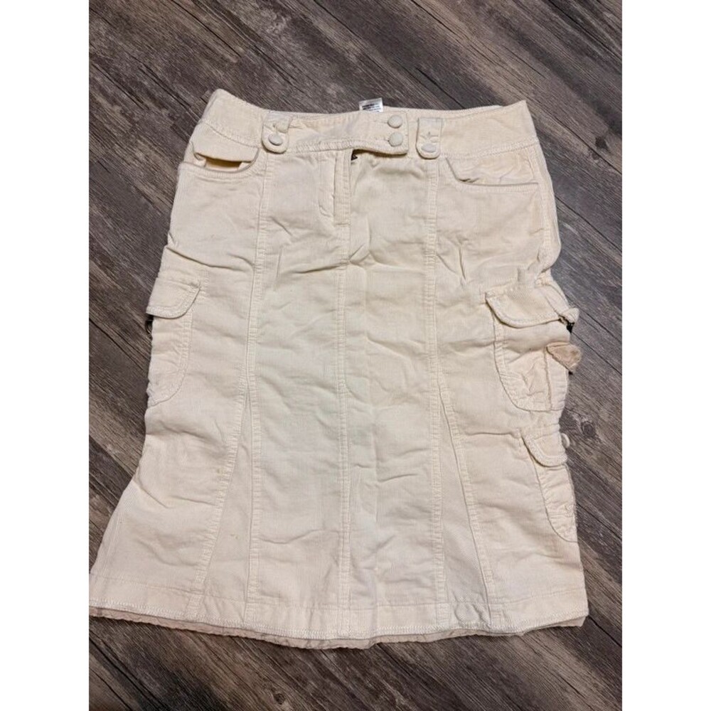 White House Black Market Ivory Corduroy Midi Skirt Y2K Utility Gorpcore Size 2